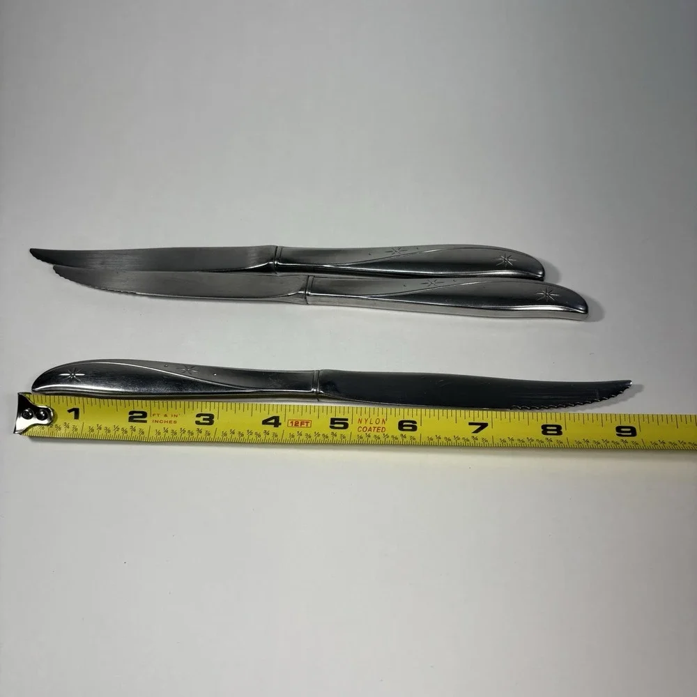 Vtg Oneida Stainless Steel Steak Knives Set of 3 Starburst Star Retro MCM